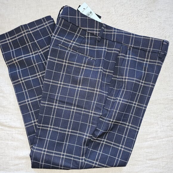 Ann Taylor Size 8P Navy Plaid Ankle Pants | Petite Tailored Workwear Trousers - Picture 1 of 2